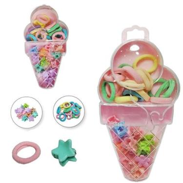 Imagem de Acessorio Cabelo Elastico + Piranha 27 Peca Estojo Sorvete - Home Art