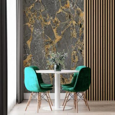 Imagem de Papel de Parede Painel 3D Mármore Agata com Dourado 2M Auto Colante Re