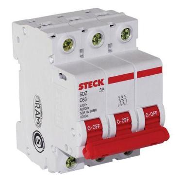 Imagem de Disjuntor Tripolar Steck Serie 6ka Curva C 63a - Sdzd63c63
