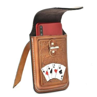 Imagem de Bainha Porta Celular De Couro Rústica De Carta Artesanal - Atrevidu's 