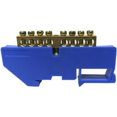 Imagem de Barramento Neutro para Trilho Din 8 Furos Azul Terminal Barra Painel Q