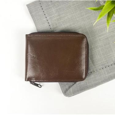 Imagem de Carteira Masculina em Couro Fechamento com Zíper Marrom - Encanto Lase