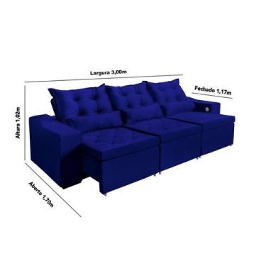 Imagem de Sofá 4 Lugares Opala 3,00  Metros Azul  Retrátil, Reclinável  Tecnolog