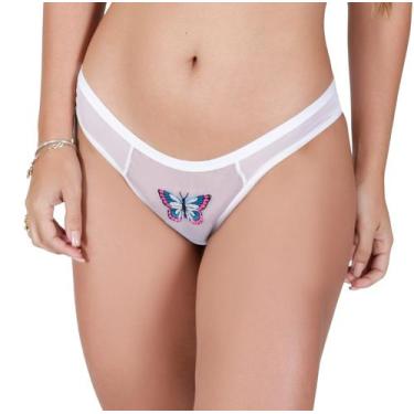 Imagem de Tanga Sexy Feminina Conforto De Tule Transparente e Bordada - Boutique