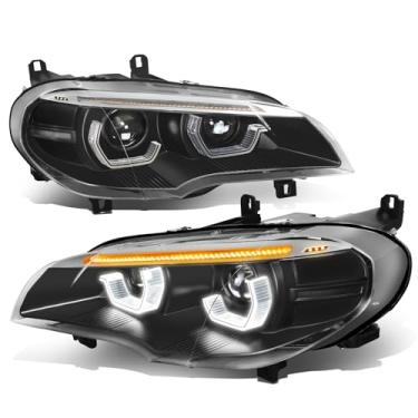 Imagem de DNA MOTORING Par de faróis de projetor U-Halo com sequência de exibição de luz de inicialização compatível com BMW X5 2007-2010 com AFS, HL-3D-HD-AFS-E70X5-BK, preto