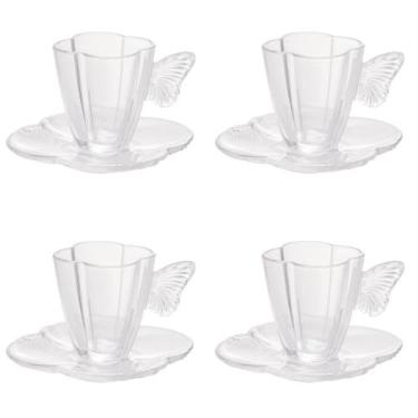 Imagem de Conjunto de 4 Xícaras de Chá com Pires de Vidro Butterfly 180ml - Wolf