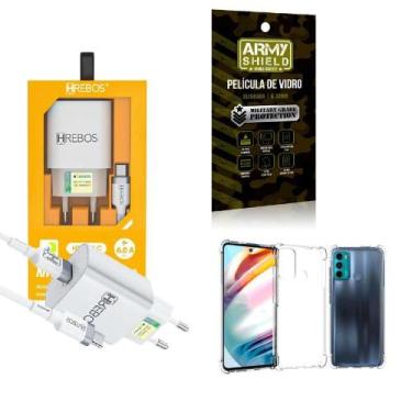 Imagem de Kit Carregador Turbo + Capinha Motorola G60 + Película 3D - Hrebos