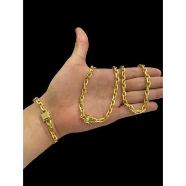 Imagem de Corrente Banhado A Ouro 18K Modelo Cadeado 6mm Com Pulseira - Mk Jóias