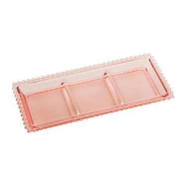 Imagem de Petisqueira de Cristal 3 Divisões Bolinha Rosa 30x13x3cm - Wolff
