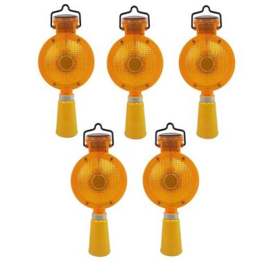 Imagem de Sinalizador Viario Solar Cone Kit 5 uni Sinalizaçao Segurança Estrada 