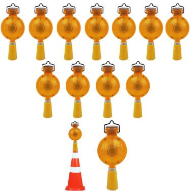 Imagem de Sinalizador Viario Solar Kit 12 Uni Cone Sinalizaçao Rua Estrada Rodovia Obra Segurança