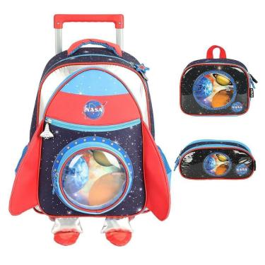 Imagem de Kit Mochila de Rodinha Sem Alça Lancheira Estojo Luxcel Nasa-Masculino