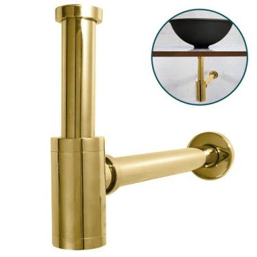 Imagem de Sifão Dourado Copo Metal  Lavatorio Pia Cuba Banheiro Luxo Sifão Com C