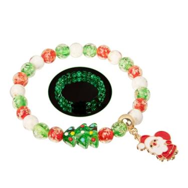 Imagem de AVJUTER Pulseiras de Natal Firefly feitas à mão - Pulseira verde vermelha com contas de vidro para mulheres e adolescentes como presentes de festa de Natal, Wrist Size 6.5-7.5 inch, Vidro, Vidro