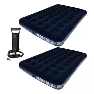Imagem de Kit 2 Colchão Inflável Casal Camping Acampamento Resistente Suporta 300 Kilos + Bomba de Ar