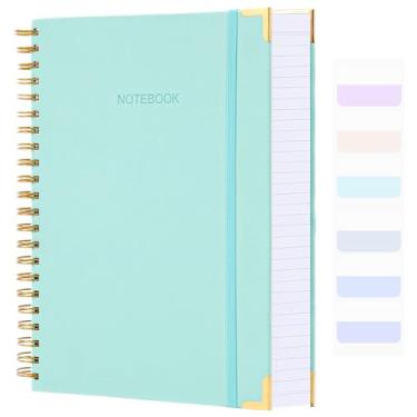 Imagem de Amanple Caderno espiral, caderno pautado para faculdade, 21,5 x 28 cm, diário de couro com 300 páginas para mulheres homens, caderno de capa dura A4 para escola de trabalho, 24 abas de índice, azul-petróleo