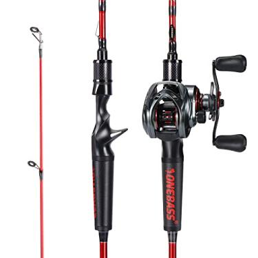 Imagem de One Bass Combo De Vara De Pesca E Carretel, Im7 Graphite 2 Pc Blank Baitcasting Combo, Vara Giratória Com Alça De Superpolímero - Combinação De Fundição De 6' Com Carretel Destro - Vermelho