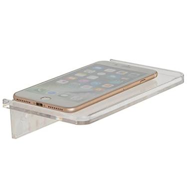 Imagem de Prateleira de parede adesiva – Pequena prateleira de acrílico transparente com suporte de telefone para banheiro, cozinha, banheiro, escritório, translúcido