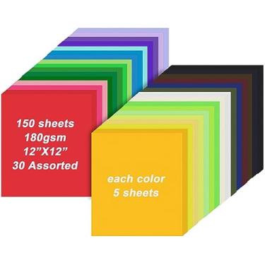 Imagem de Cartolina colorida a granel, 150 folhas, papel cartolina de 30 x 30 cm, papel de construção de 30 cores sortidas, papel para impressora de cartão 180 g/m², suprimentos para scrapbooking para
