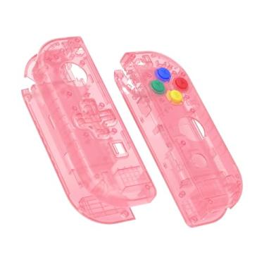 Imagem de eXtremeRate Caixa de Controle Portátil Joycon Rosa Cereja (Versão D-Pad) com Botões Coloridos, Capa de Substituição DIY para Nintendo Switch e Switch OLED Joy-Con