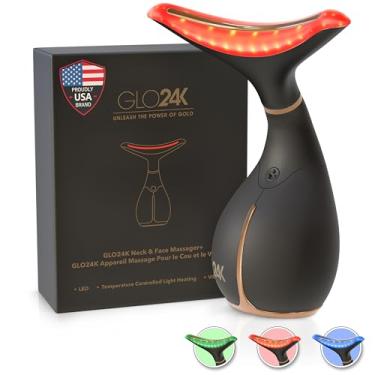 Imagem de GLO24K rejuvenescimento da pele beleza Dispositivo para rosto e pescoço. Baseado em Triplo LED Ação, térmica e vibração Technologies. Elevadores e aperta flacidez da pele para uma aparência radiante.