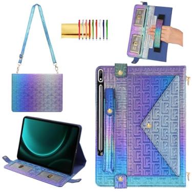 Imagem de Capa brilhante para Samsung Galaxy Tab S10+ 2024/S9 FE+ 2023/S9+ Plus de 12,5 polegadas, capa carteira com suporte para caneta + compartimentos para cartões + alça de mão + alça de ombro, índigo