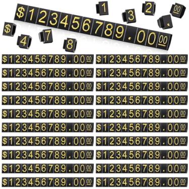 Imagem de Qunclay 50 conjuntos de exibição de preço cubo número letra preço etiqueta cubo ajustável dólar adesivo display kit de etiquetas para joias varejo loja preço sinais (ouro)