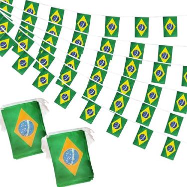 Imagem de Bandeiras do Brasil pequenas bandeiras brasileiras de 1,8 m e 60 bandeiras em miniatura bandeiras do Brasil para inauguração, festival olímpico, decorações de celebração esportiva de grande