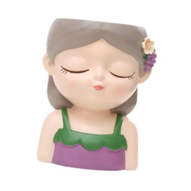 Imagem de Bothyi Desenho animado plantador mesa vaso de flores aniversário presentes pequeno vaso de flores resina vaso de plantas decorativo para prateleira, Cinza Violeta