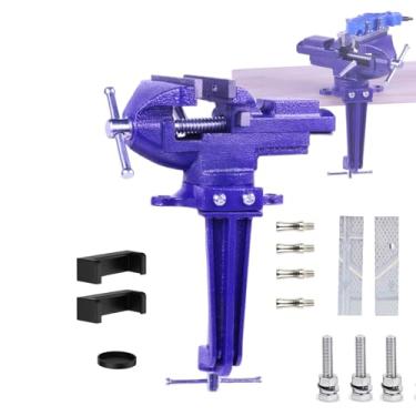 Imagem de Torno de mesa 2 em 1, torno de bancada de 8,4 cm com rotação universal de 360°, grampo de fixação de trabalho 2 em 1 com mandíbula multifuncional para marcenaria, perfuração, serragem, trabalho em