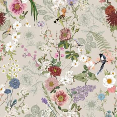 Imagem de VEELIKE Vintage Songbirds Papel de Parede Floral Peel and Stick Boho Chinoiserie Papel de Parede para Quartos Banheiros 48 x 395 cm Papel de Parede de Pássaro Removível Pré-colado Papel de Parede