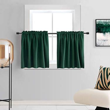 Imagem de DONREN Cortinas de janela de banheiro – Cortinas curtas de janela pequena para cozinha, quarto de berçário RV, L 61 x C 50 cm por painel, verde caçador, 2 peças