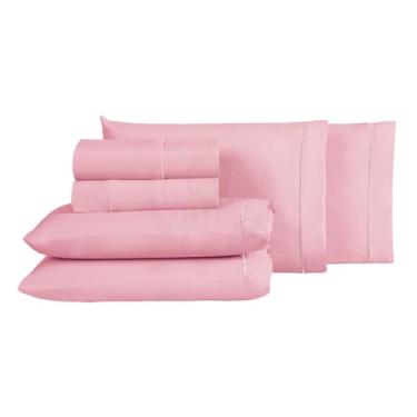 Imagem de Jogo de Lençol Roupa Cama 100% Algodao 300 Fios 198x158x35 6 Peças (cor-de-rosa, Queen)