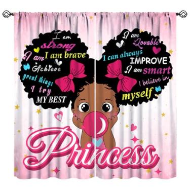 Imagem de ShiTingYu Cortinas africanas para quarto de crianças, berçário, presente de janela, tratamentos de janela para meninas negras, desenho animado de meninas negras, lindas princesas, rosa, preto, 106 x