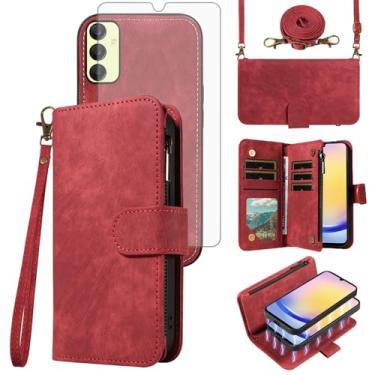 Imagem de Asuwish Capa de telefone para Samsung Galaxy A25 5G/A24 4G/M34/F34 /F34 carteira magnética destacável com protetor de tela de vidro temperado cordão transversal suporte para cartão A 25 25A 24A LTE