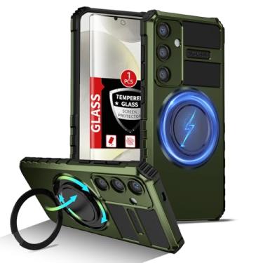 Imagem de FRLMOOES Capa para Samsung Galaxy S24 Plus compatível com carregamento magnético sem fio, capa de telefone S24 Plus com protetor de tela, com anel de suporte de 360°, proteção de grau militar