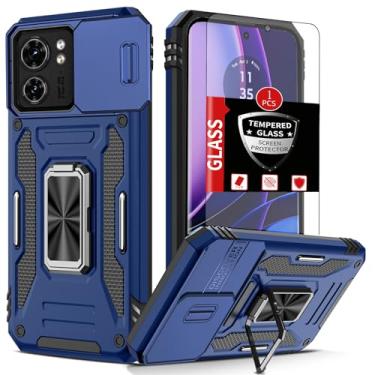 Imagem de FRLMOOES Capa para Motorola Edge 40 com protetor de tela de vidro temperado, com anel de suporte e capa de câmera deslizante, para celular Motorola Edge 40, à prova de choque, capa de proteção de grau