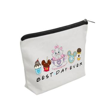 Imagem de WZJHCL Bolsa de maquiagem Marie Best Day Ever para amantes de gatos de desenho animado Marie e Snacks Bolsa de cosméticos WDW Bolsa de armazenamento de viagem, Cat Best Day Ever, Tendência