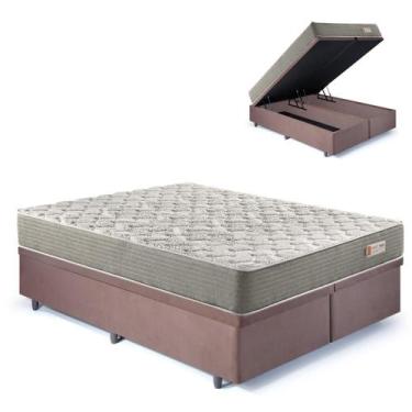 Imagem de Base Box Baú King 193x203 Suede Marrom com Colchão Ecoline D40 Espuma 
