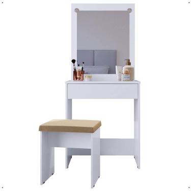 Imagem de Penteadeira Escrivaninha Sofia Mesa Maquiagem Gaveta Espelho Banqueta Banquinho Almofadado Quarto