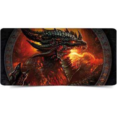 Imagem de Mouse Pad Gamer Speed Extra Grande Desk Pad Profissional com Borda Costurada 70x35 Premium (Dragao de Fogo)