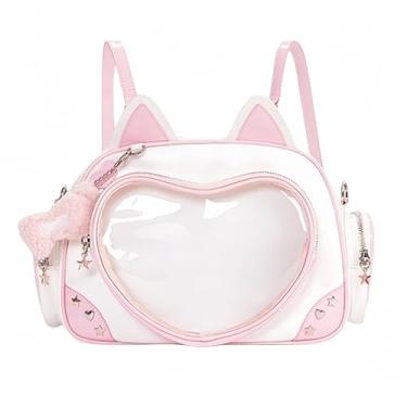 Imagem de Kawaii Ita Bag Cat Pin Mochila tiracolo de ombro para Miku Anime Heart Clear Layer com inserção, rosa, Medium