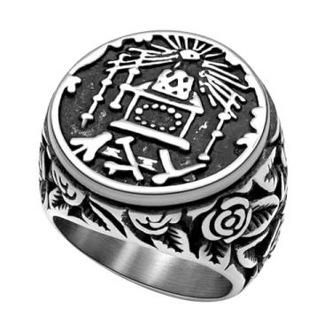 Imagem de Hoyazvet Anéis maçônicos para homens, aço inoxidável 316L/ouro 18 k/pulseira maçônica preta, com caixa de presente, Aço inoxidável, Sem pedra preciosa