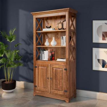 Imagem de Livreiro Estante Rústica com Prateleiras Detalhe X em Madeira Maciça c