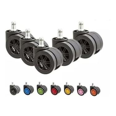 Imagem de Kit com 5 Rodinhas Rodízio Giratórias Pretas para Cadeira Gamer – Proteção para Pisos e Alta Durabilidade - Escritex