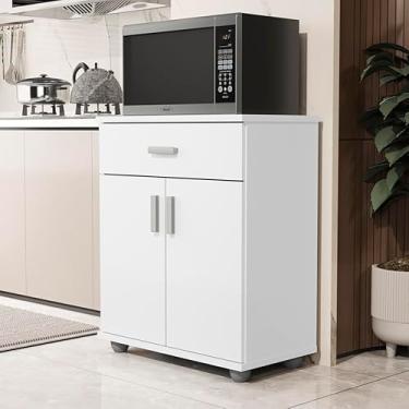 Imagem de Aparador Bancada Estante Balcão Cozinha Base Micro Ondas Multiuso Mell Branco