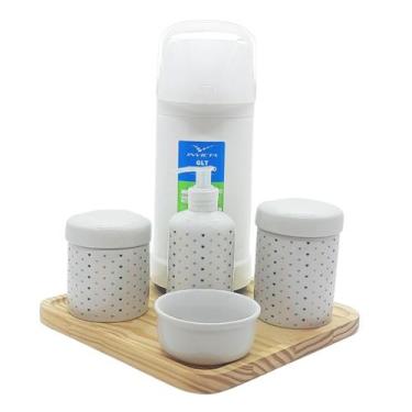 Imagem de Kit higiene Poá 6 pçs - Molh. Branca Garrafa 500ml Porcelana - Antilop
