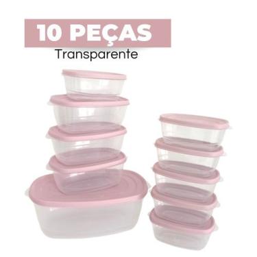 Imagem de Kit 10 Potes Transparente BPA Free Com Tampa Colorida Conjunto Cozinha