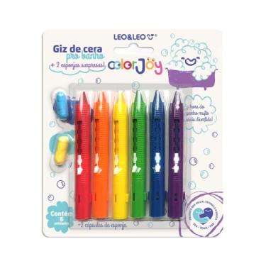 Imagem de GIZ DE CERA RETRÁTIL PARA BANHO C/ 2 CAPSULAS DE ESPONJA SURPRESA COLORJOY - BLISTER C/ 6 CORES LEO&LEO