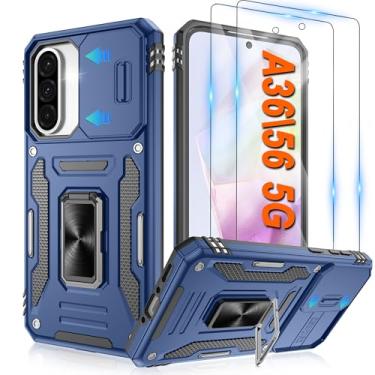 Imagem de Capa para Samsung Galaxy A36 5G/Galaxy A56 com [2 unidades] protetor de tela HD e capa deslizante para câmera, suporte de anel de rotação [grau militar] capa protetora à prova de choque para A36 5G -
